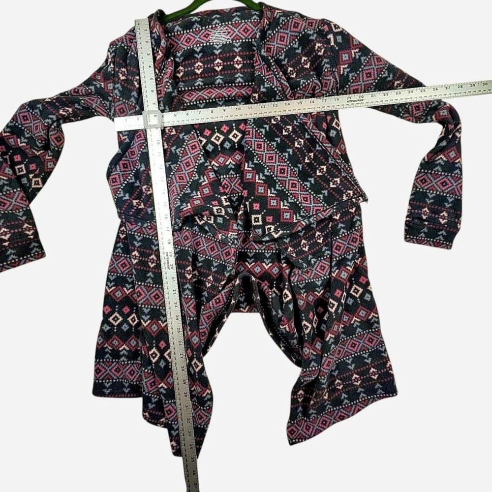 Cuddl Duds long sleeve drape-front fleece jacket navy blue with pink Aztec print - Picture 6 of 7